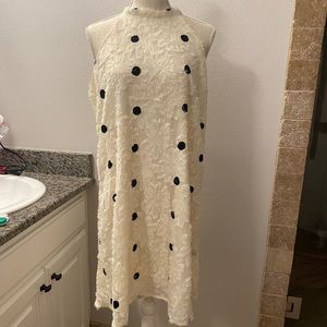 SHEIN Polka Dot Fuzzy Tie Back Dress  Beige with Black Polka Dots